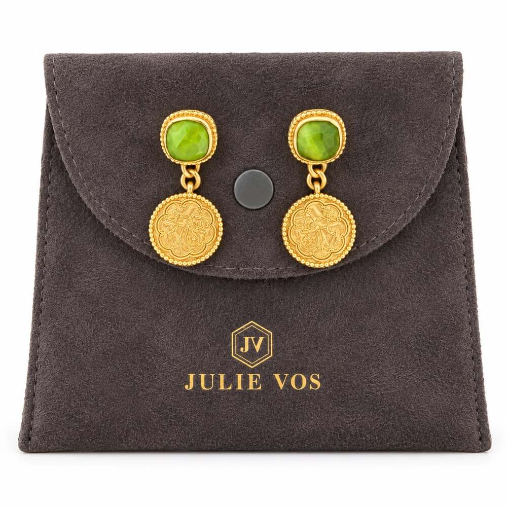Julie Vos Coin and Gemstone Drop Earrings Green Gold